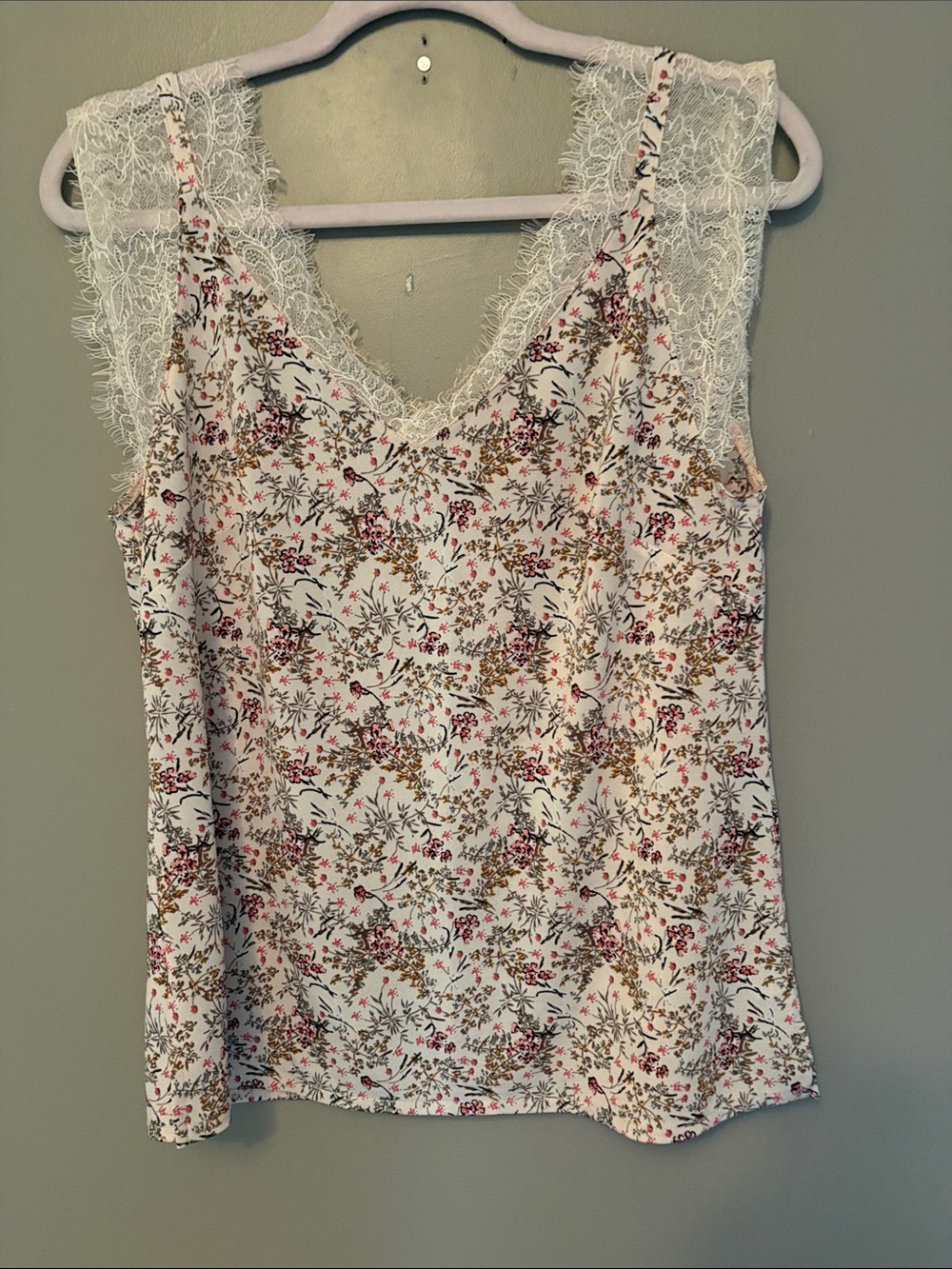 Grace and Lace Floral Lace Trim Sleeveless Top
